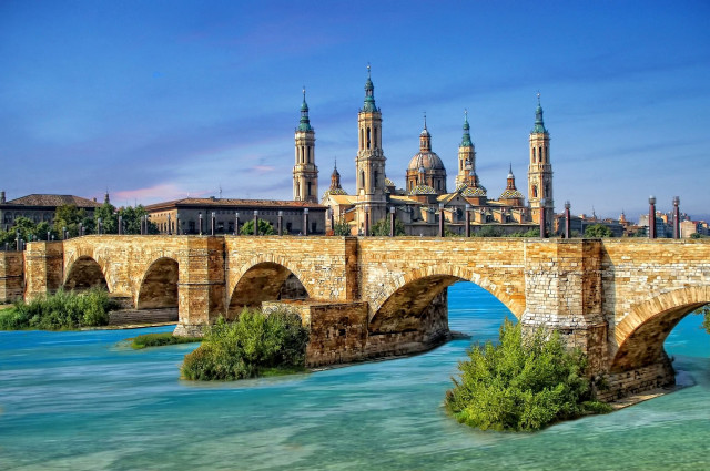 Bridge river building blue sky free wallpaper - medium preview image
