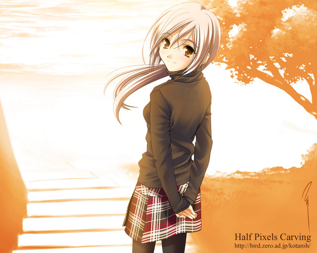 Girl tree stairs autumn manga free wallpaper - medium preview image