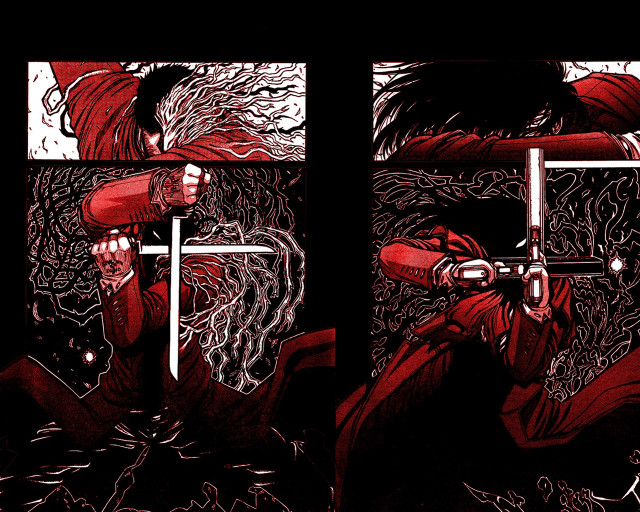 Red black woman sword bearded free wallpaper - medium preview image