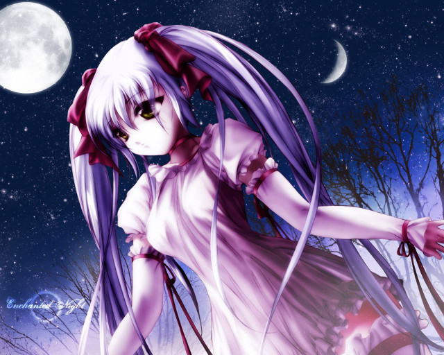 Moonlight girl with bow anime free wallpaper - medium preview image