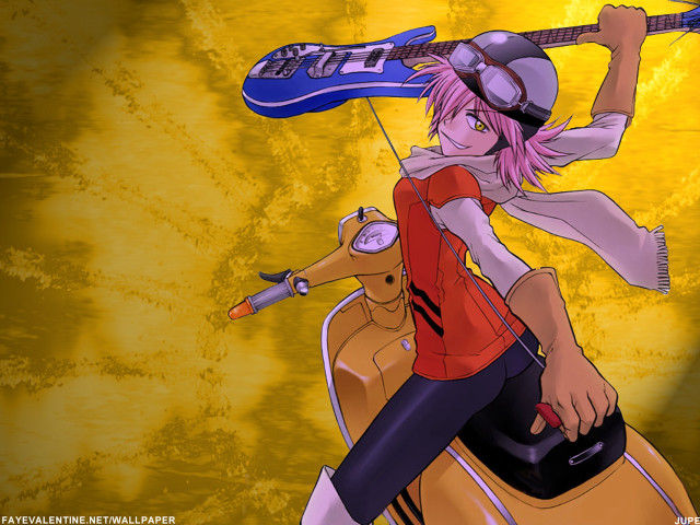Girl scooter guitar helmet smile free wallpaper - medium preview image