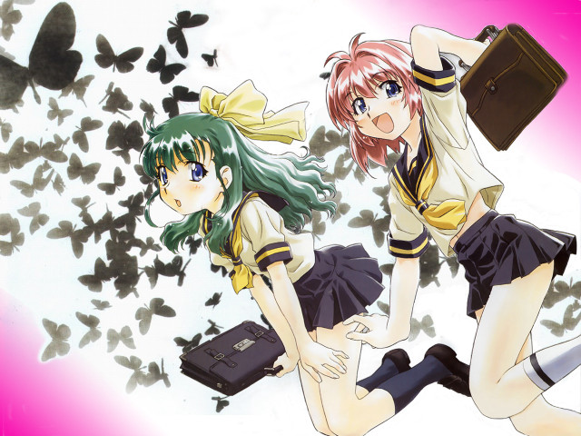 Anime girls butterflies suitcases school free wallpaper - medium preview image