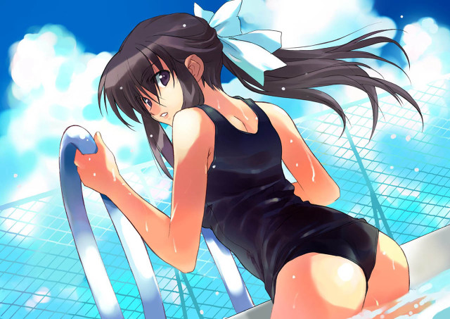Woman black dress leaning railing #2 free wallpaper - medium preview image