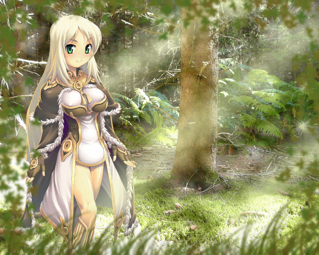 Woman white dress forest sword free wallpaper - medium preview image