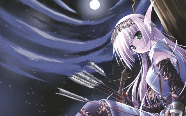 Anime longhair sword tree moon free wallpaper - medium preview image