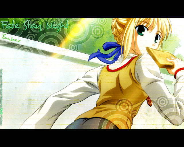 Girl sword green background ufotable free wallpaper - medium preview image