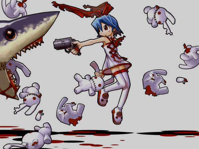 Cartoon girl shark blood gun free wallpaper - medium preview image