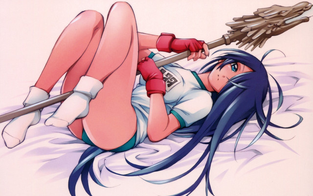 Girl lying broom hat redshirt free wallpaper - medium preview image
