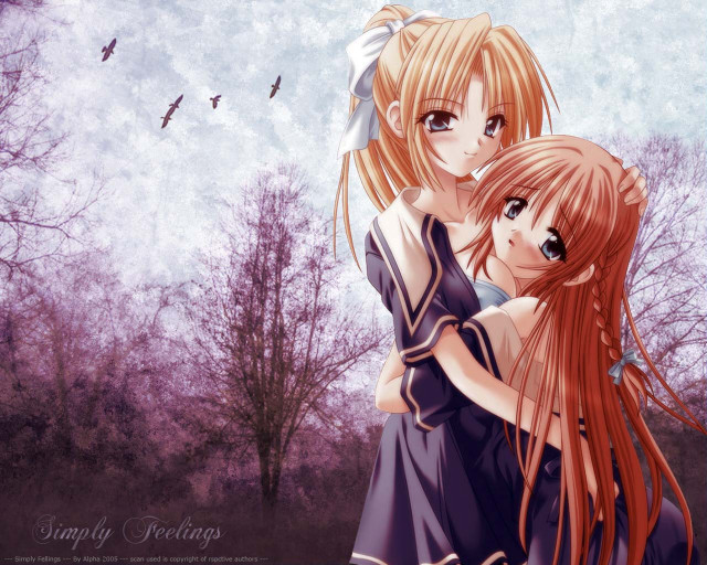 Anime girls hug moon bats free wallpaper - medium preview image