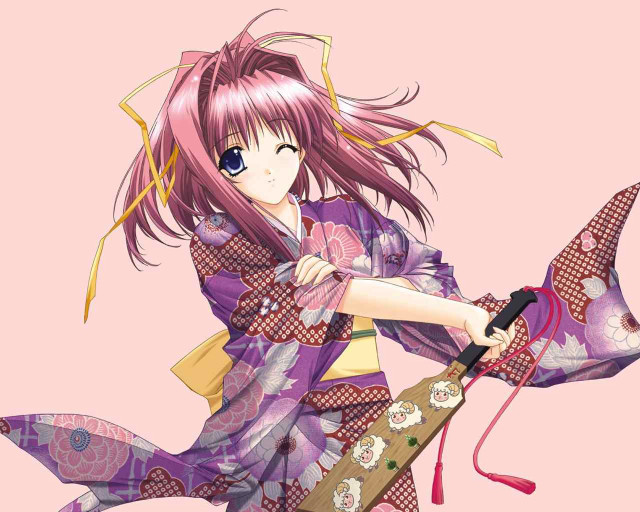 Purple dress umbrella anime yukata free wallpaper - medium preview image