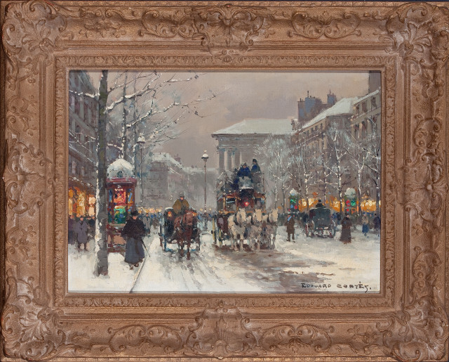 Snowy city street carriage boys free wallpaper - medium preview image
