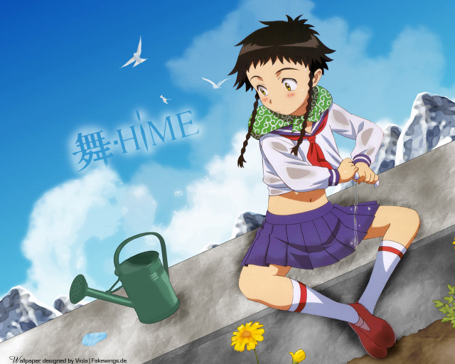 Girl school uniform watering can free wallpaper - medium preview image