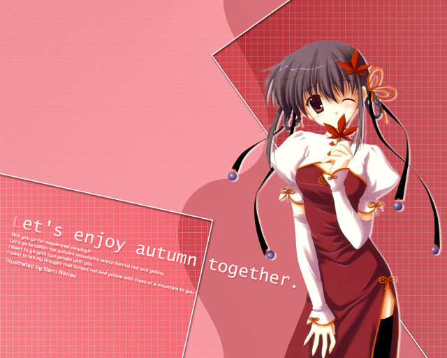 Red dress woman leaf pink free wallpaper - medium preview image