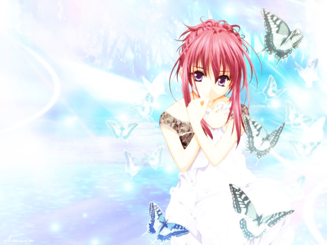 Pink hair butterflies anime girl free wallpaper - medium preview image