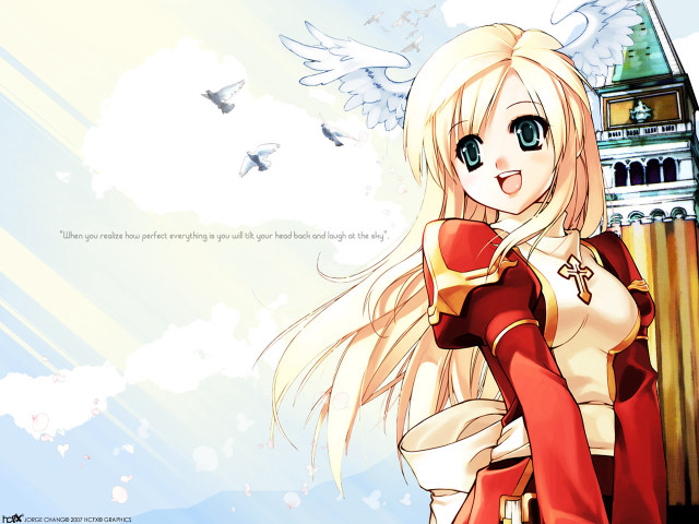 Blonde girl red dress bird #2 free wallpaper - medium preview image