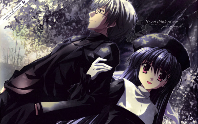 Anime couple forest trees leaves free wallpaper - medium preview image