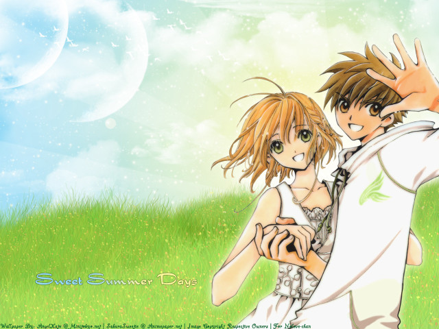 Anime couple field moon sky free wallpaper - medium preview image