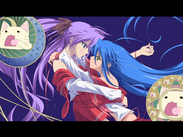 Anime characters hugging cat background free wallpaper - medium preview image