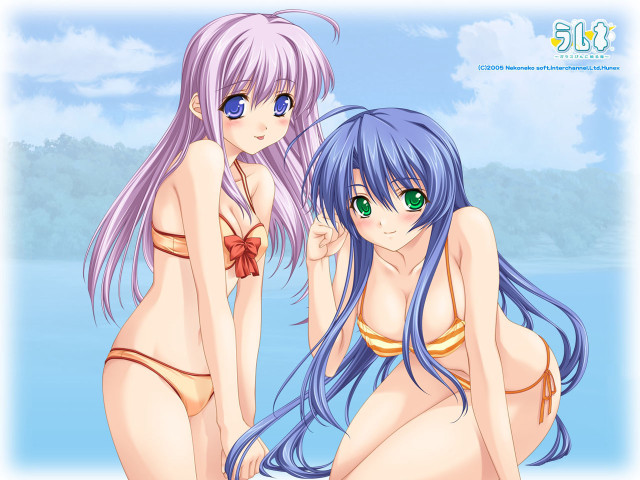 Anime girls beach bikinis blue #2 free wallpaper - medium preview image
