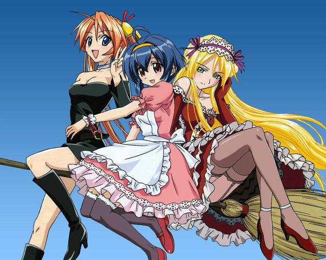 Three anime girls brooms costumes free wallpaper - medium preview image