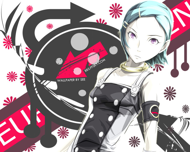 Bluehair woman blackwhite dress redbackground free wallpaper - medium preview image