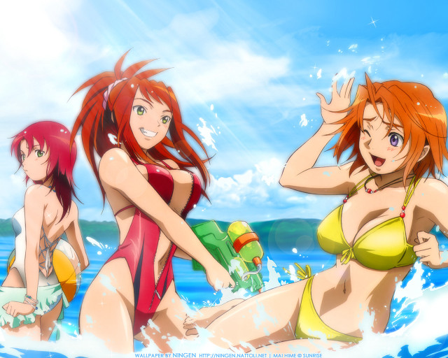 Three girls beach bikinis beer free wallpaper - medium preview image