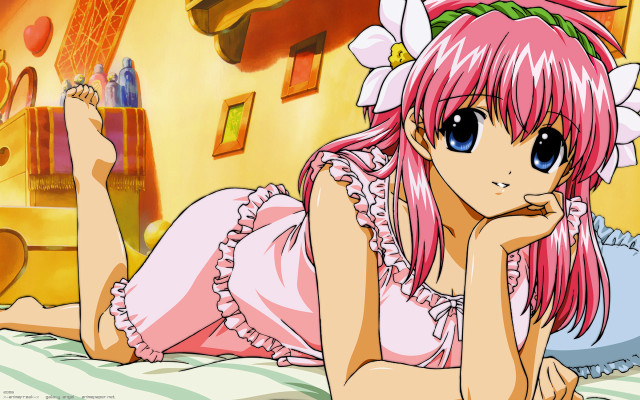 Pink haired girl bed flower free wallpaper - medium preview image