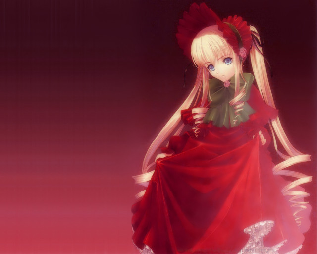 Red dress blonde hair flower free wallpaper - medium preview image