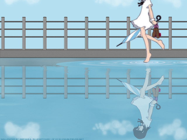 Bridge water umbrella reflection anime free wallpaper - medium preview image