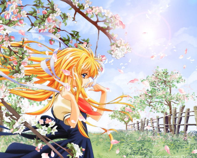 Girl long hair tree flowers free wallpaper for desktop - medium preview image