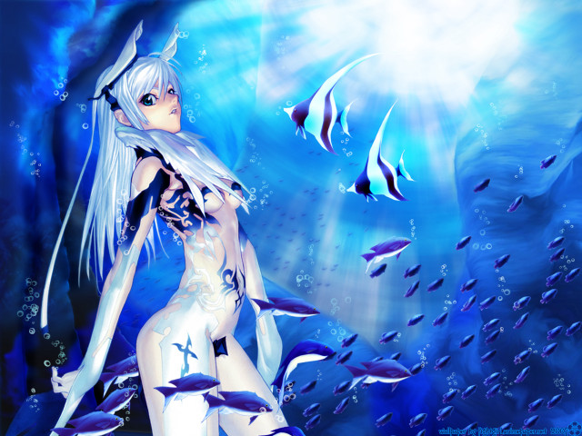 Woman blue underwater fish sword free wallpaper - medium preview image