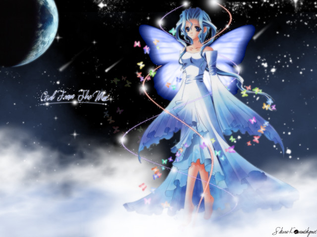 Fairy blue dress stars wings free wallpaper - medium preview image