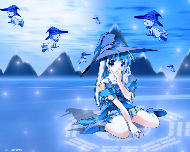 Blue dress girl birds hat free wallpaper - medium preview image