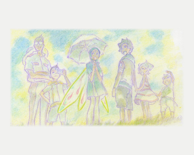 Family umbrella children sketch watercolor free wallpaper - medium preview image