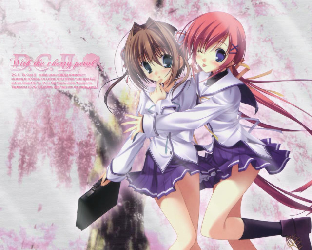 Anime girls hugging pink cherryblossoms free wallpaper - medium preview image