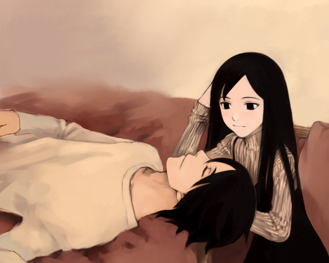 Romantic couple anime painting longhair free wallpaper - medium preview image