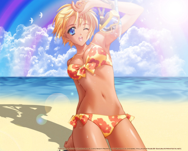 Cartoon girl beach rainbow anime #2 free wallpaper - medium preview image