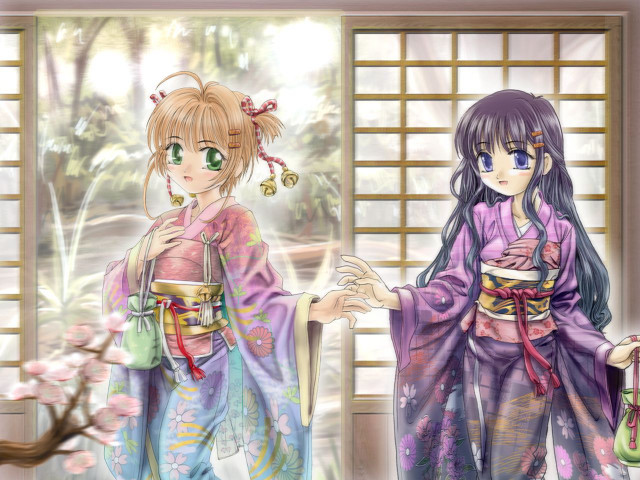 Cherry blossoms anime girls kimono free wallpaper - medium preview image