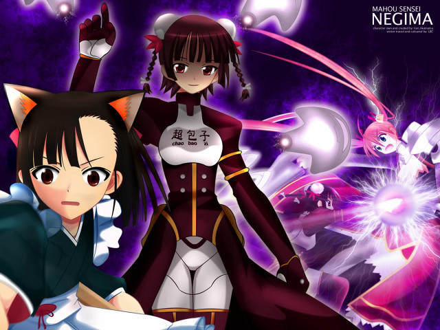 Anime characters purple background cat free wallpaper - medium preview image