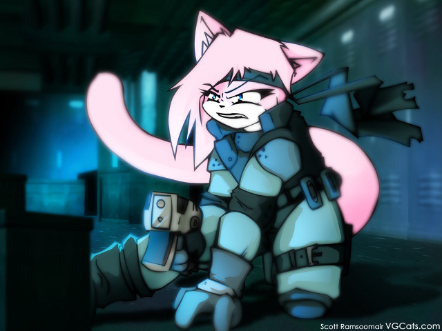 Pink hair cyberpunk furry cat free wallpaper - medium preview image