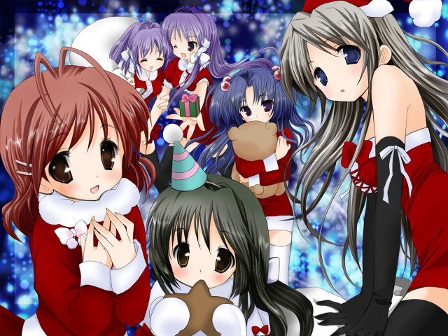 Anime girls christmas santa outfits free wallpaper - medium preview image