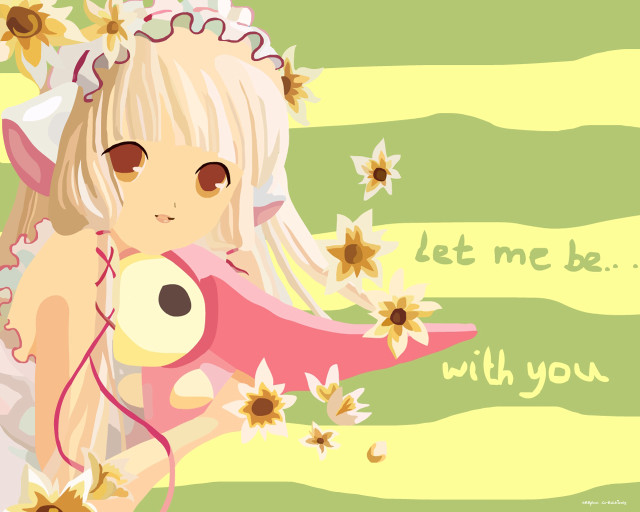 Cartoon girl pink dress sunflowers free wallpaper - medium preview image