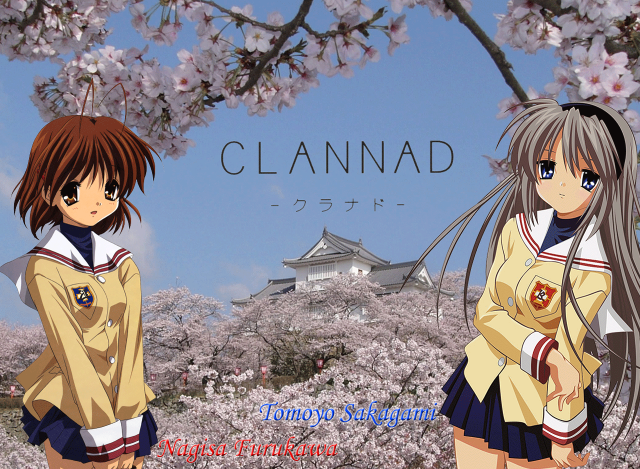 Anime girls blooming tree castle free wallpaper - medium preview image