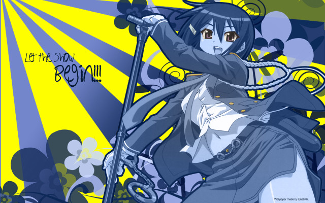 Woman sword bluehair schooluniform yellow free wallpaper - medium preview image