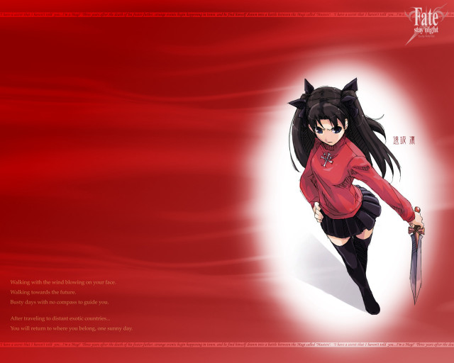 Red sword woman nekogeo ribbon free wallpaper - medium preview image