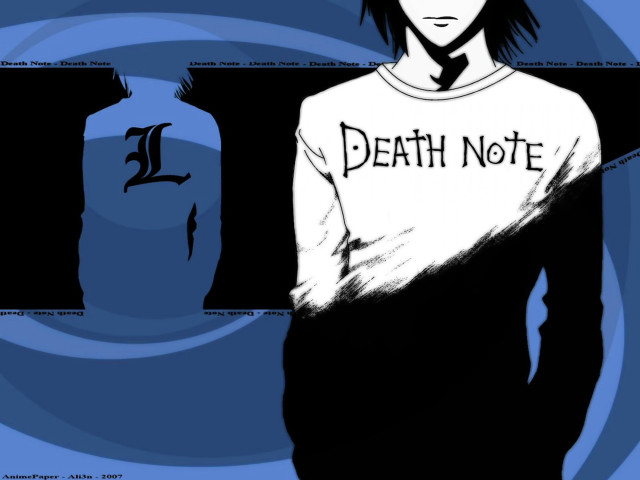 Man shirt bottle deathnote blue free wallpaper - medium preview image