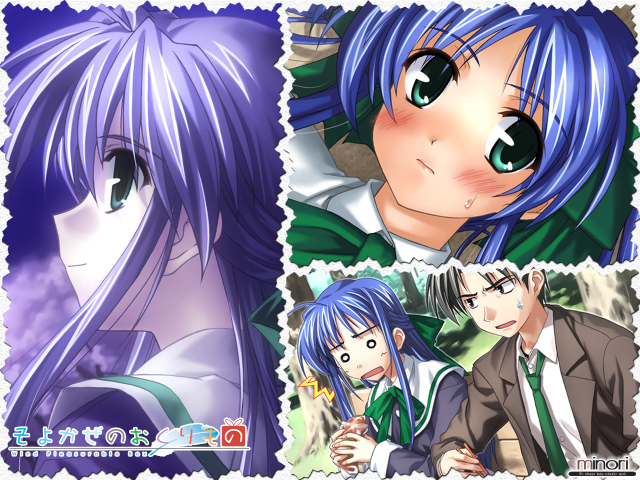 Anime group bluehair greeneyes eizan free wallpaper - medium preview image