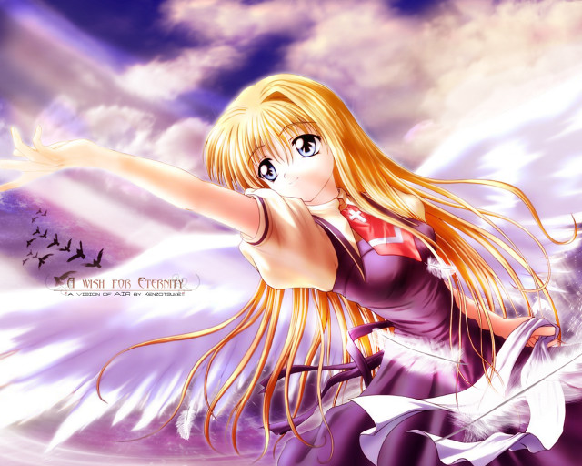 Blonde girl purple dress flying free wallpaper - medium preview image