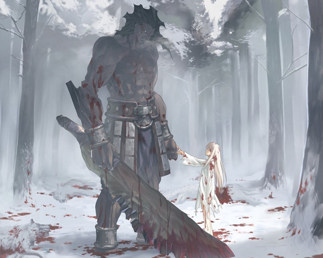 Forest man woman blood sword free wallpaper - medium preview image