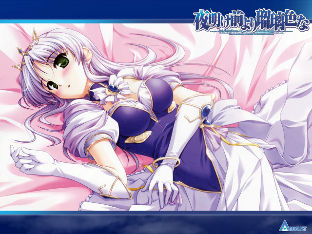Anime longhair purpledress bed pinkblanket free wallpaper - medium preview image